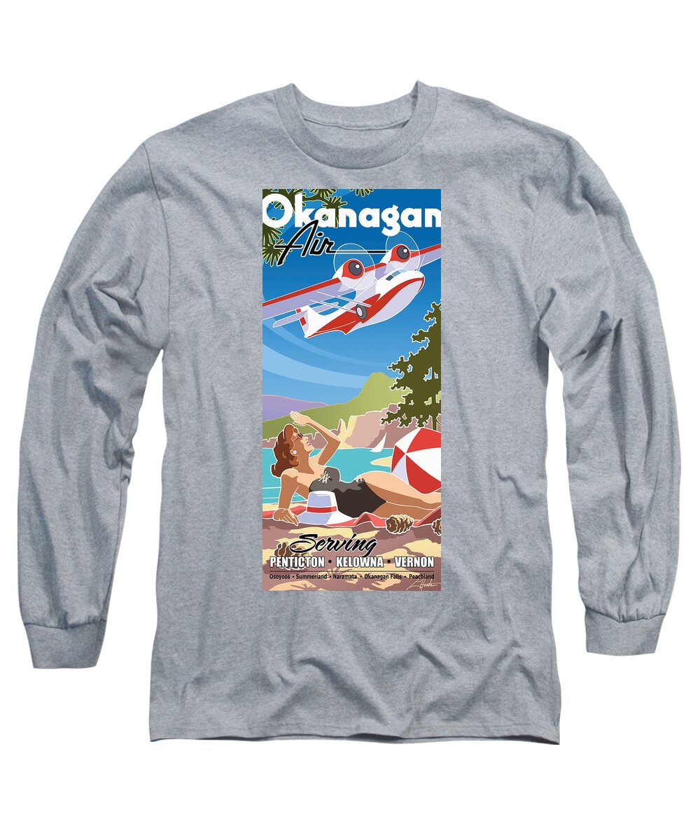 Mid Century Long Sleeve T-Shirt featuring the digital art Okanagan Air, Mid Century Fun by Larry Hunter