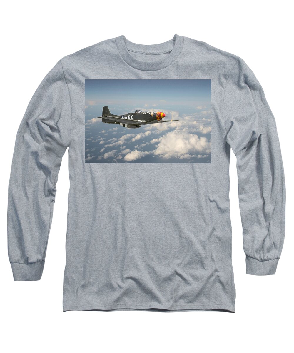 Aircraft Long Sleeve T-Shirt featuring the digital art P51 Mustang - 'Old Crow' by Pat Speirs