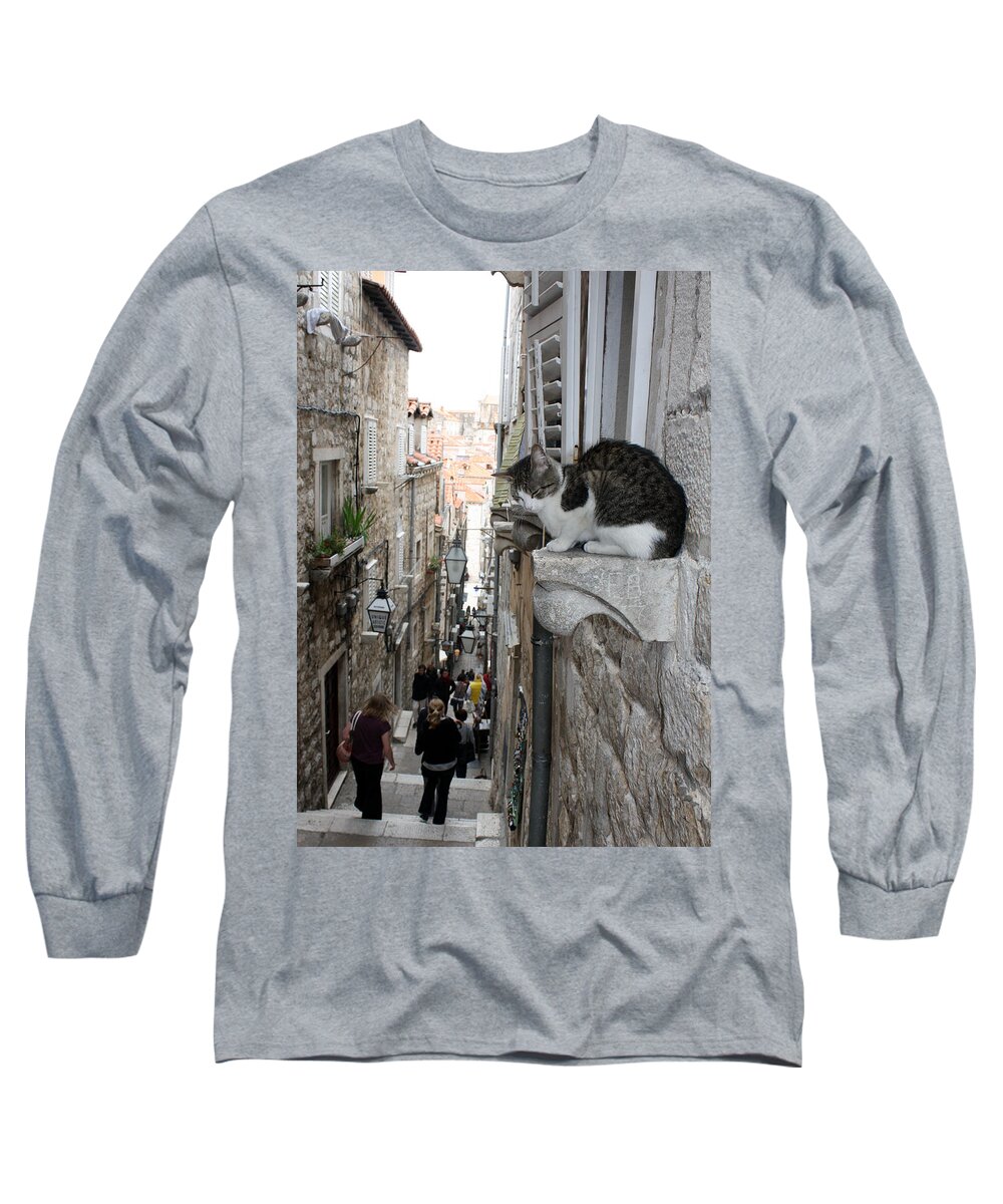 Old Town Long Sleeve T-Shirt featuring the photograph Old Town Alley Cat by David Nicholls