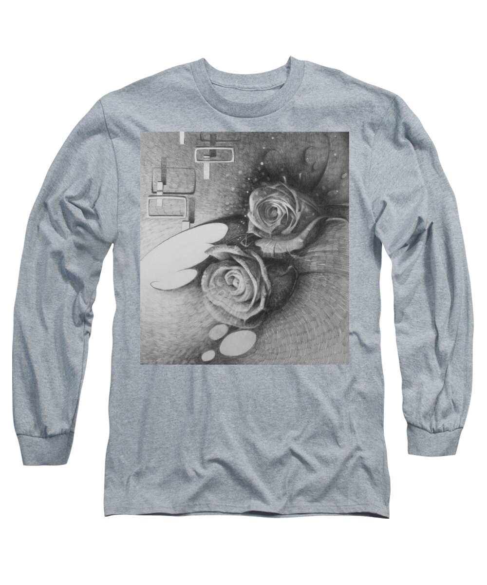 Rose Long Sleeve T-Shirt featuring the drawing Only God Can Make A Rose by T S Carson
