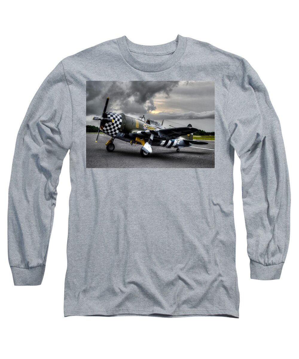P-47 Long Sleeve T-Shirt featuring the photograph P-47 Sunset by David Hart