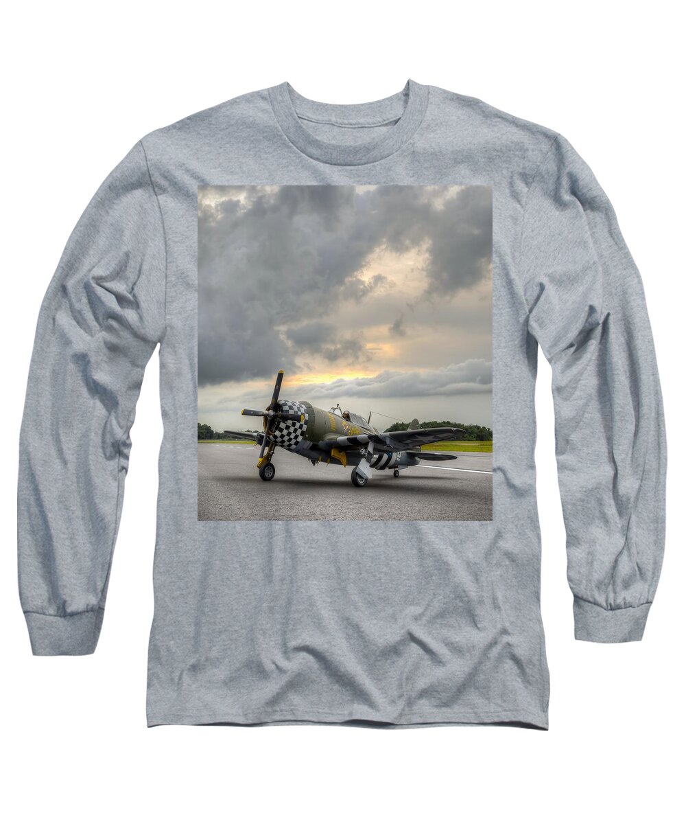 P-47 Long Sleeve T-Shirt featuring the photograph P-47 Sunset II by David Hart