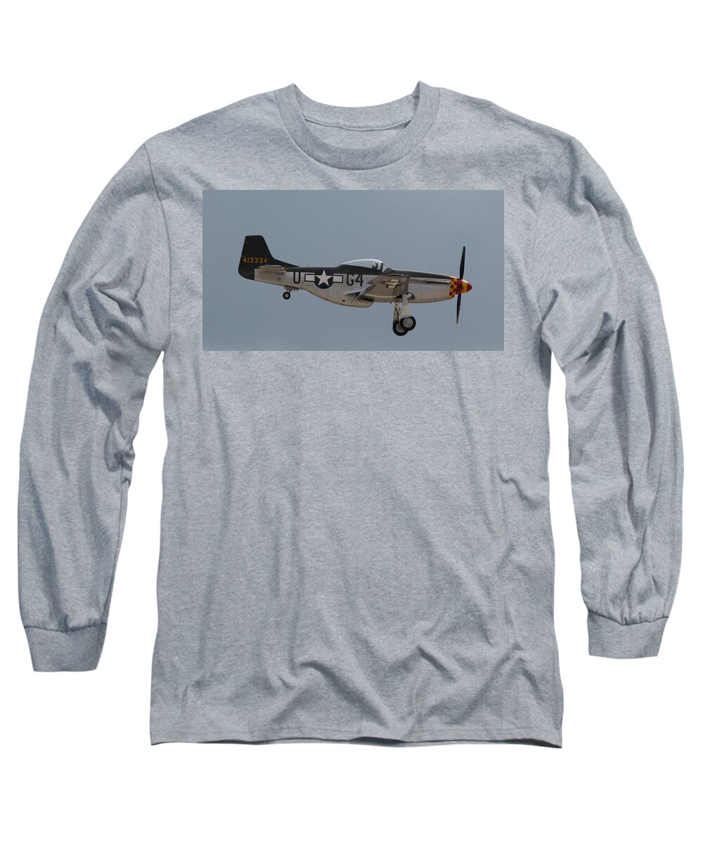 P-51 Long Sleeve T-Shirt featuring the photograph P-51 Landing Configuration by John Daly