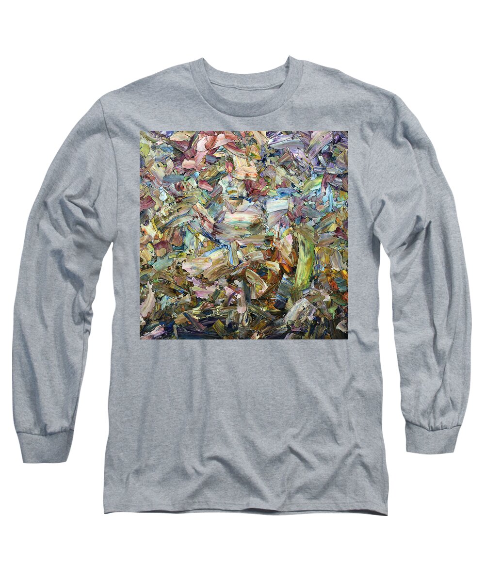 Abstract Long Sleeve T-Shirt featuring the painting Roadside Fragmentation - Square by James W Johnson