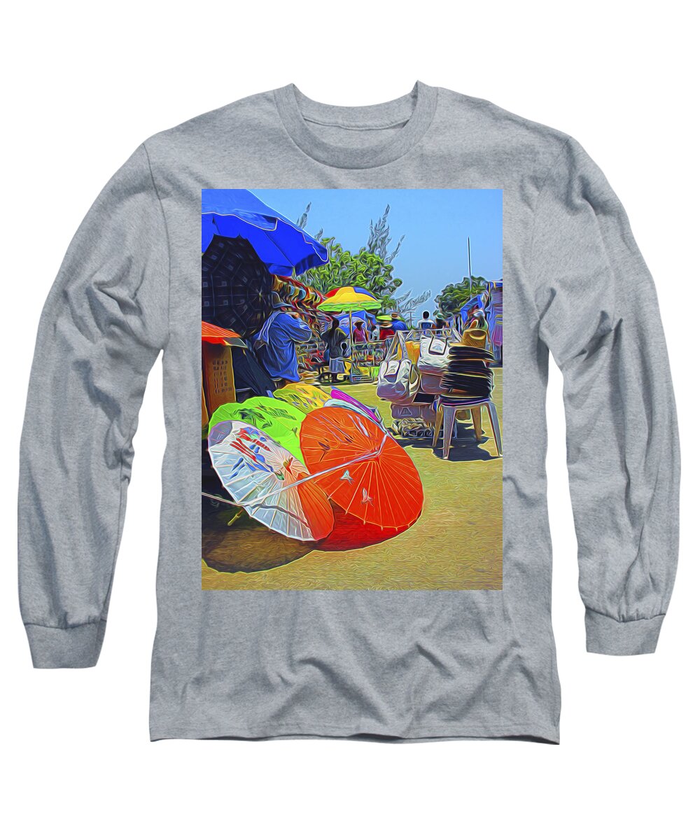 Mexico Long Sleeve T-Shirt featuring the digital art Roadside Market by William Horden