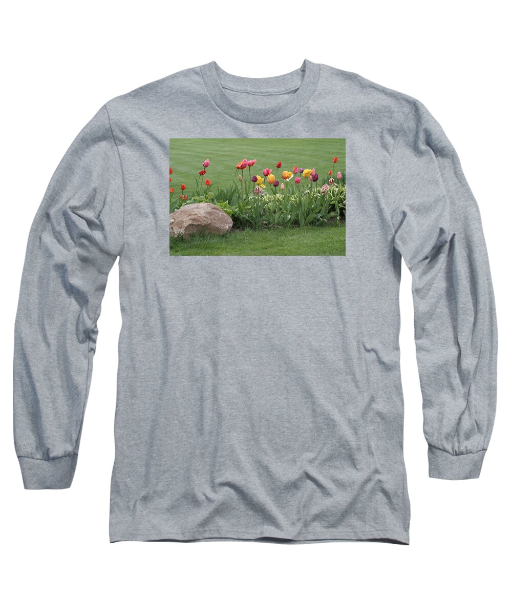 Tulips Long Sleeve T-Shirt featuring the photograph Tulip and Hosta Garden by Valerie Collins