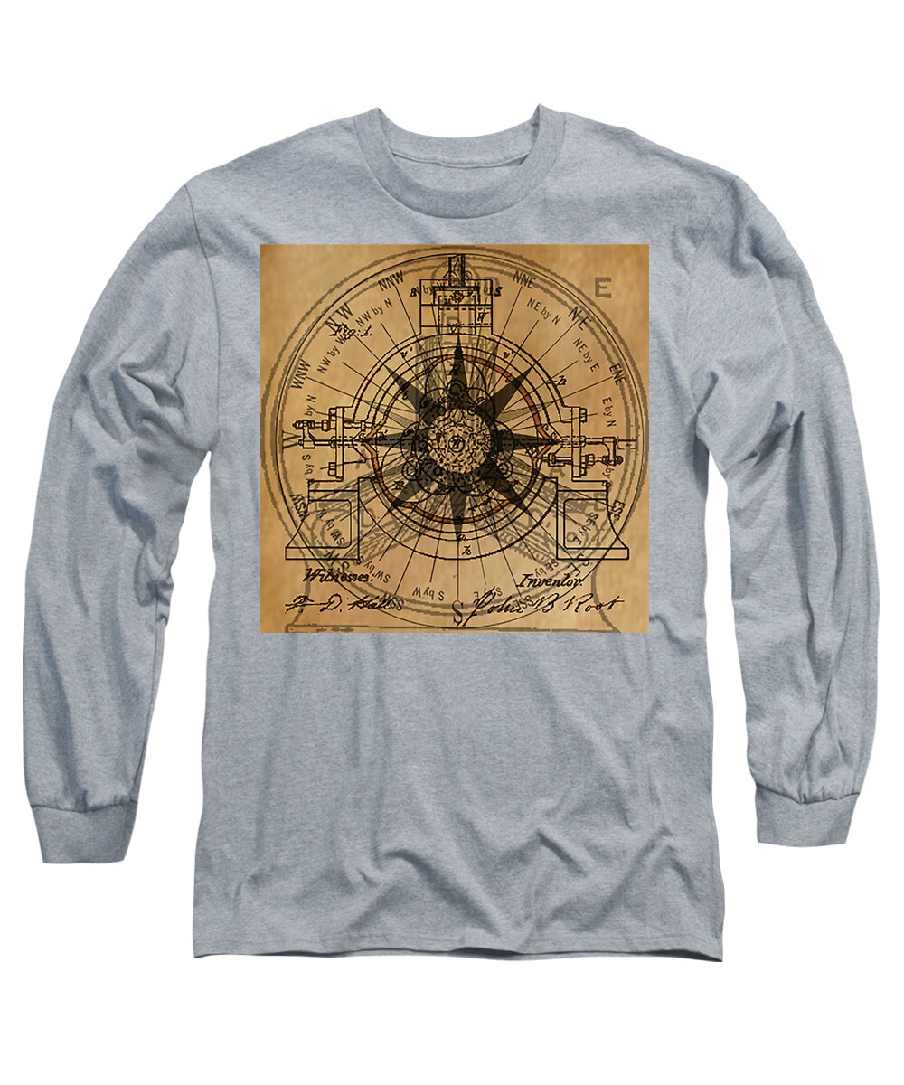 Compass Long Sleeve T-Shirt featuring the painting Root Patent I by James Hill