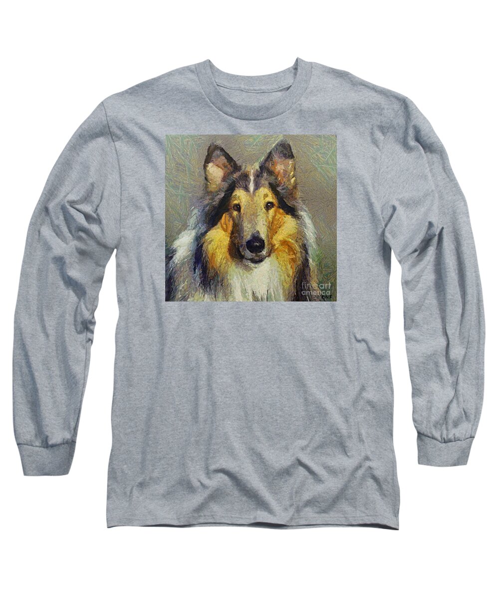Rough Collie Long Sleeve T-Shirt featuring the painting Rough Collie by Dragica Micki Fortuna