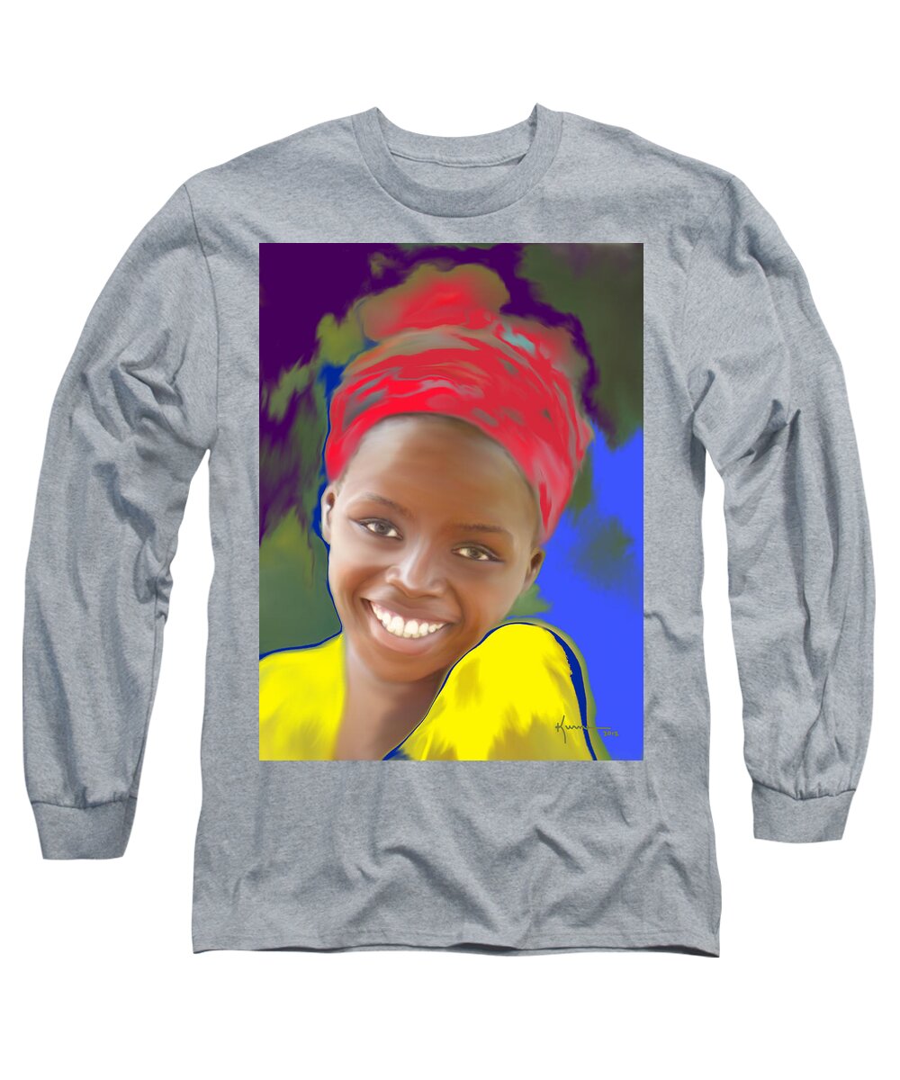 Girl Long Sleeve T-Shirt featuring the painting Smile by Kume Bryant