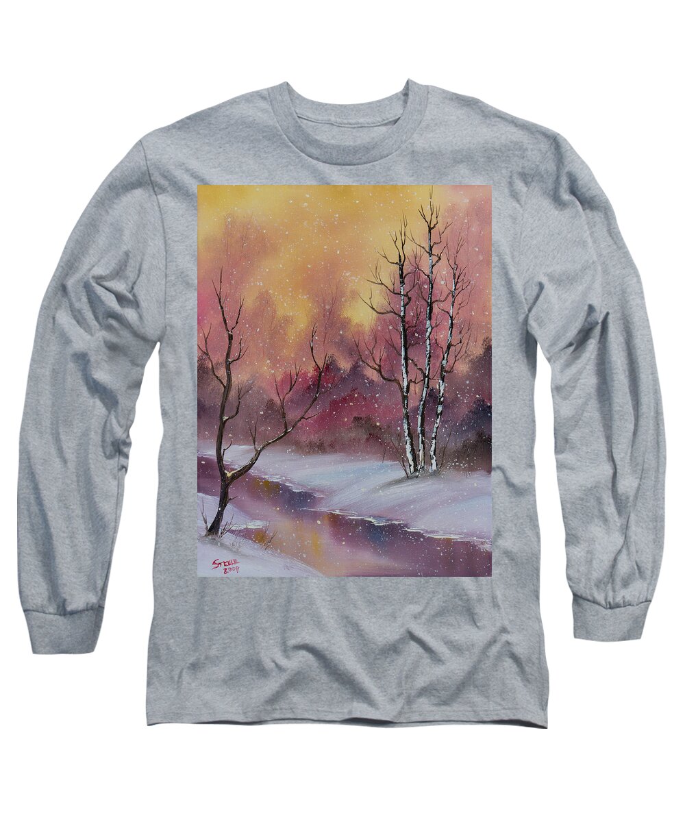Landscape Long Sleeve T-Shirt featuring the painting Winter Enchantment by Chris Steele