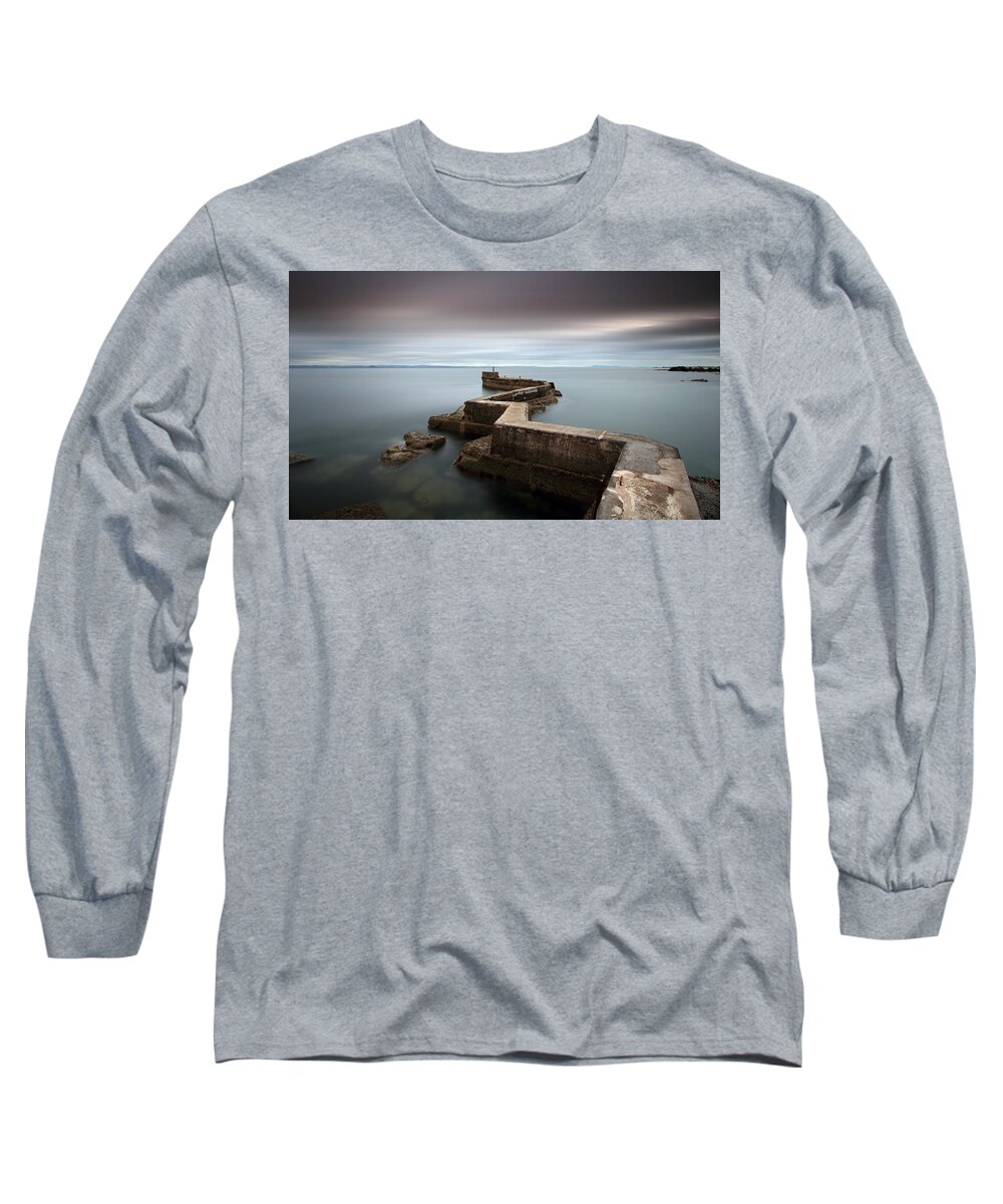 St Monans Pier Long Sleeve T-Shirt featuring the photograph St Monans Pier at Sunset by Maria Gaellman