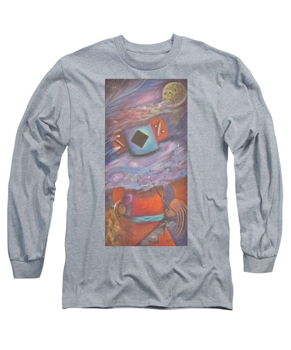 Kachina Long Sleeve T-Shirt featuring the painting Star Kachina by Sherry Strong