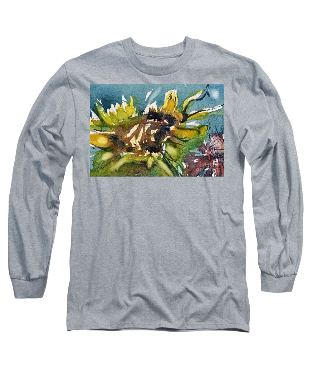 Sunflower Long Sleeve T-Shirt featuring the painting Sunflower by Judith Levins