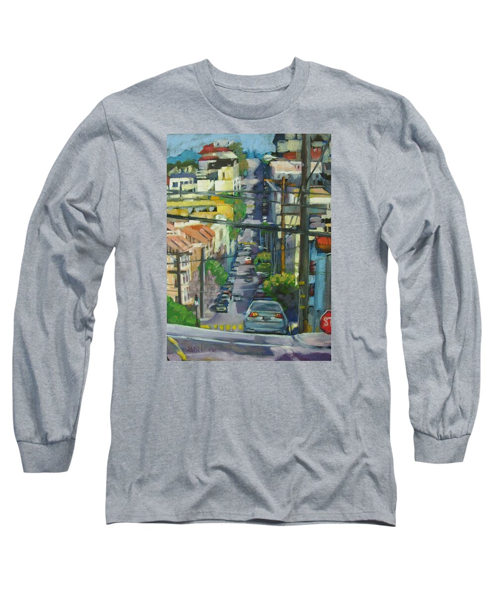  San Francisco Long Sleeve T-Shirt featuring the painting Sunny Side of the Street by Gloria Nilsson