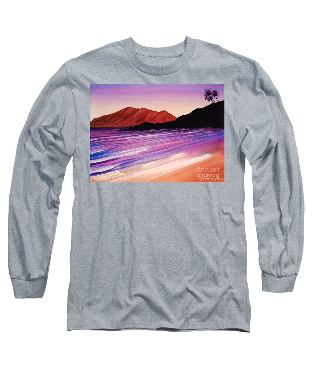 Sunset Long Sleeve T-Shirt featuring the painting Sunset at Black Rock Maui by Frances Ku