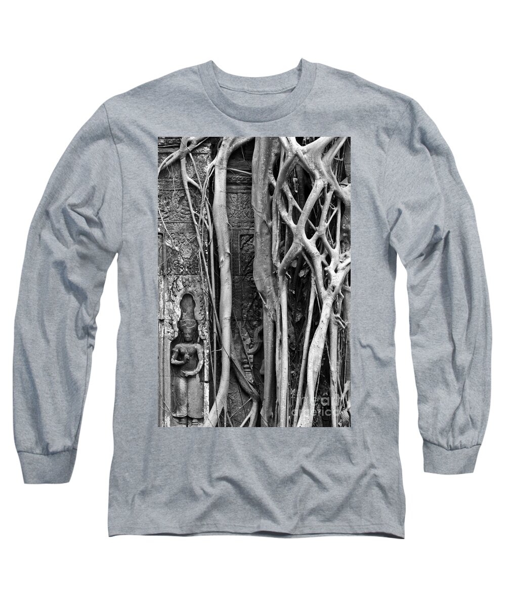 Cambodia Long Sleeve T-Shirt featuring the photograph Ta Prohm Roots And Stone 09 by Rick Piper Photography