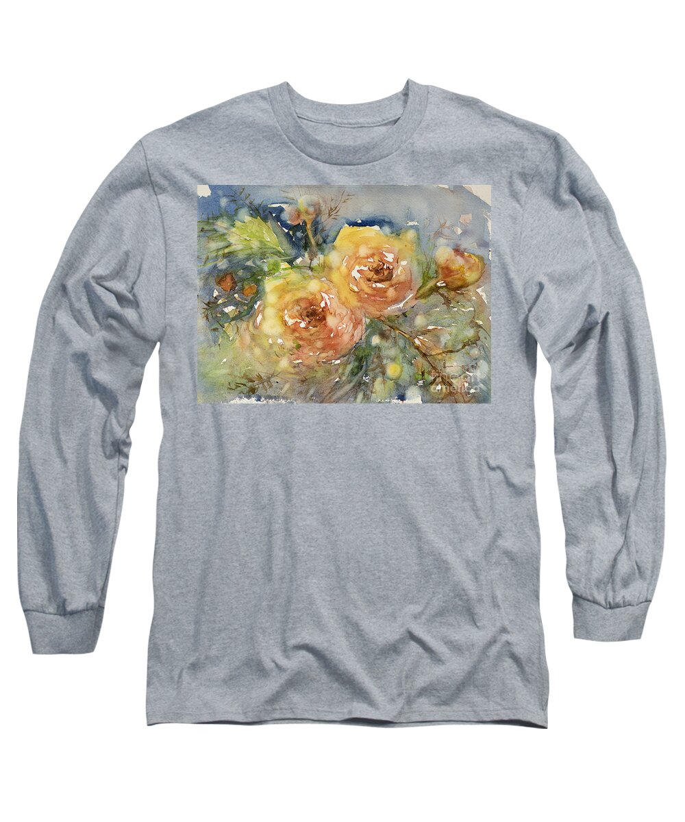Rose Long Sleeve T-Shirt featuring the painting Tea Roses by Judith Levins