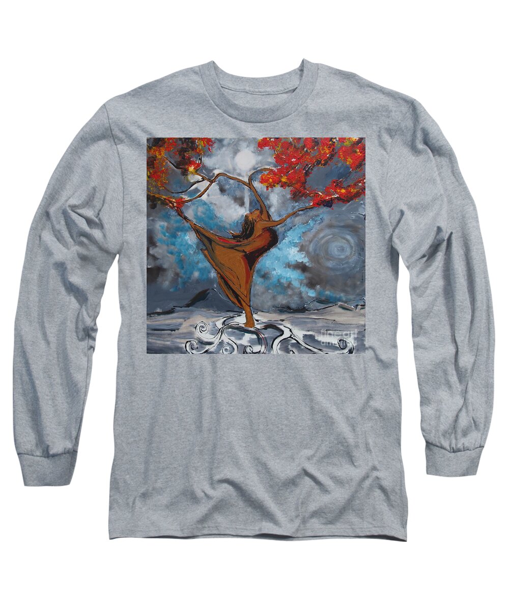 Tree Long Sleeve T-Shirt featuring the painting The Balancing Act by Stefan Duncan