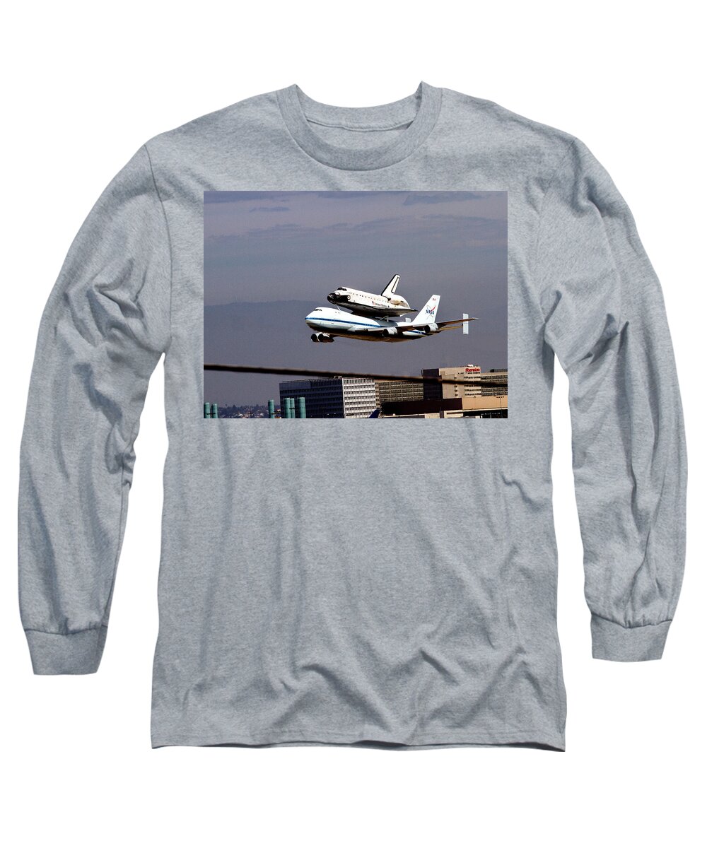 Aeronautics Long Sleeve T-Shirt featuring the photograph THe Endeavor and her 747 Final Landing at LAX by Denise Dube