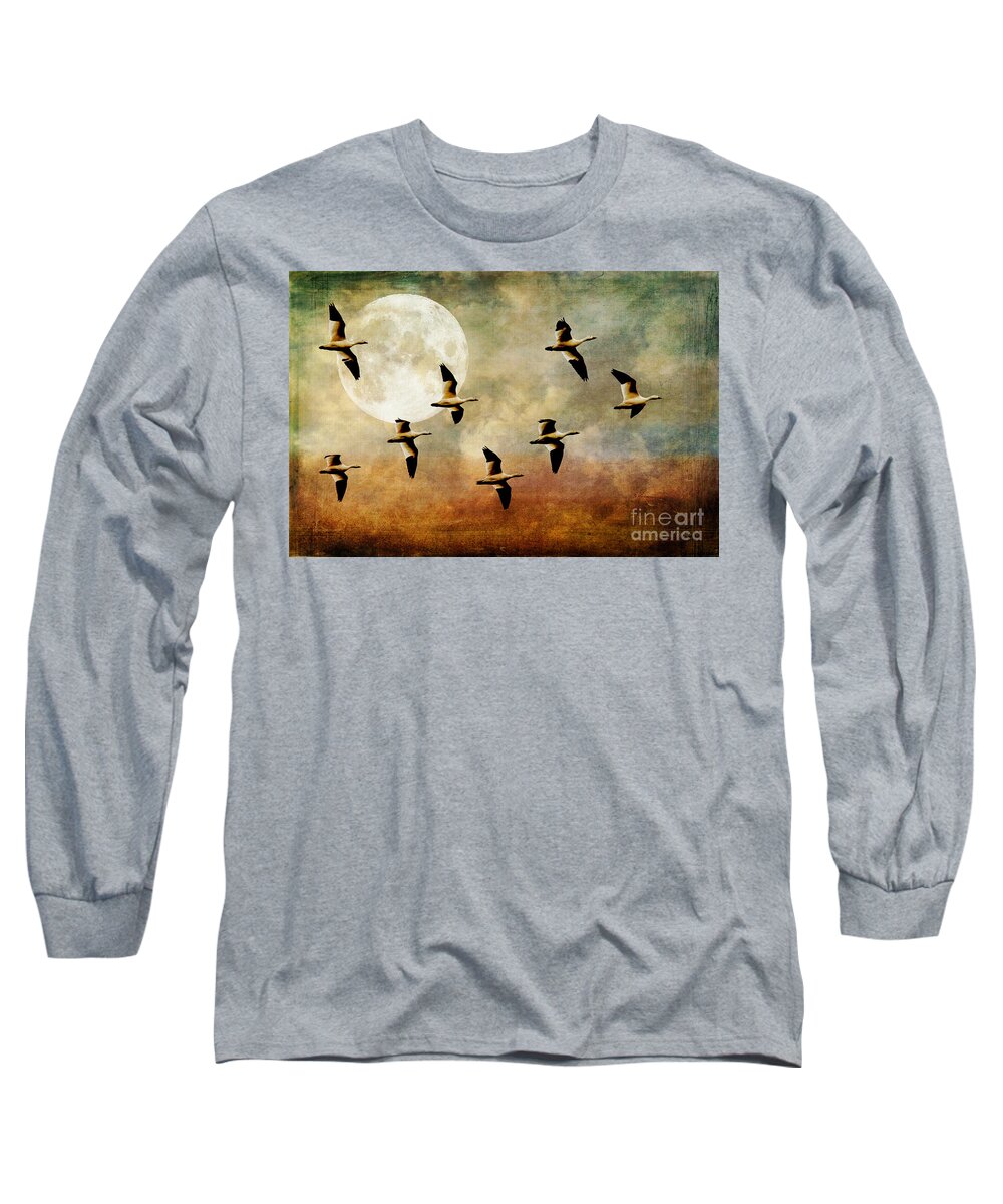 Birds Long Sleeve T-Shirt featuring the digital art The Flight Of The Snow Geese by Lois Bryan