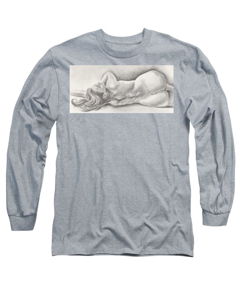 Nude Long Sleeve T-Shirt featuring the drawing The Morning Birds' Gentle Song Awakens Her by Scott Kirkman