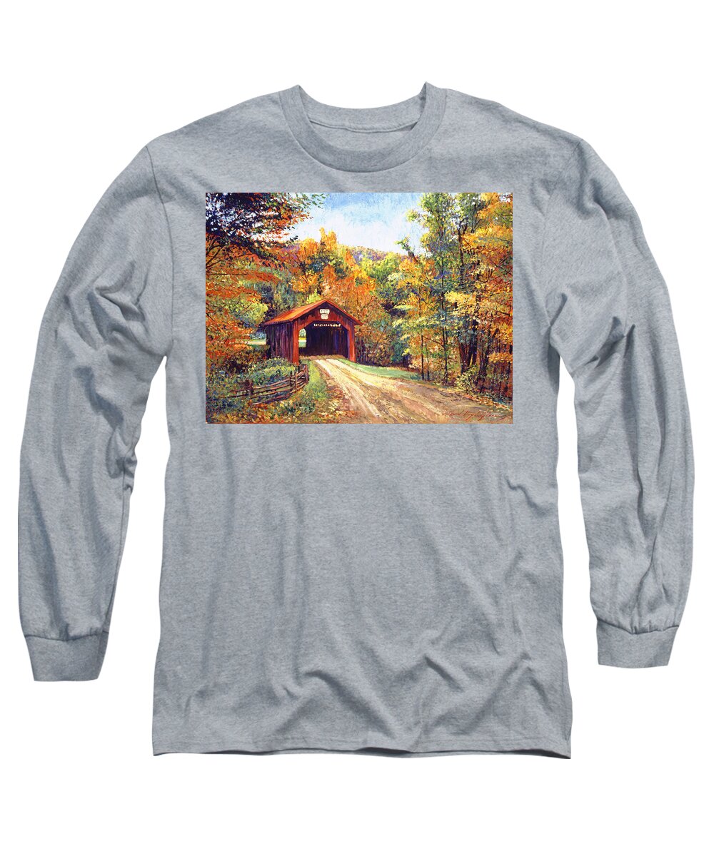 #faatoppicks Long Sleeve T-Shirt featuring the painting The Red Covered Bridge by David Lloyd Glover