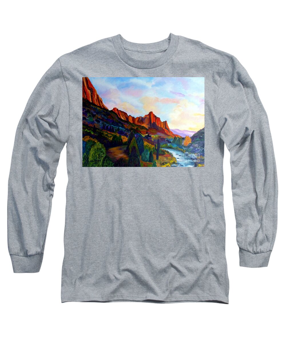 The Watchman Long Sleeve T-Shirt featuring the painting The Watchman Zion Park Utah by Julie Brugh Riffey