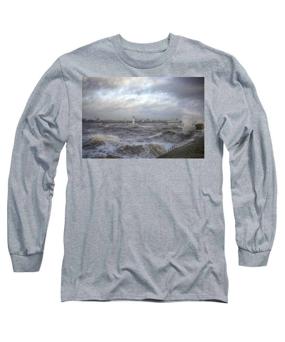 Lighthouse Long Sleeve T-Shirt featuring the photograph The wild Mersey by Spikey Mouse Photography