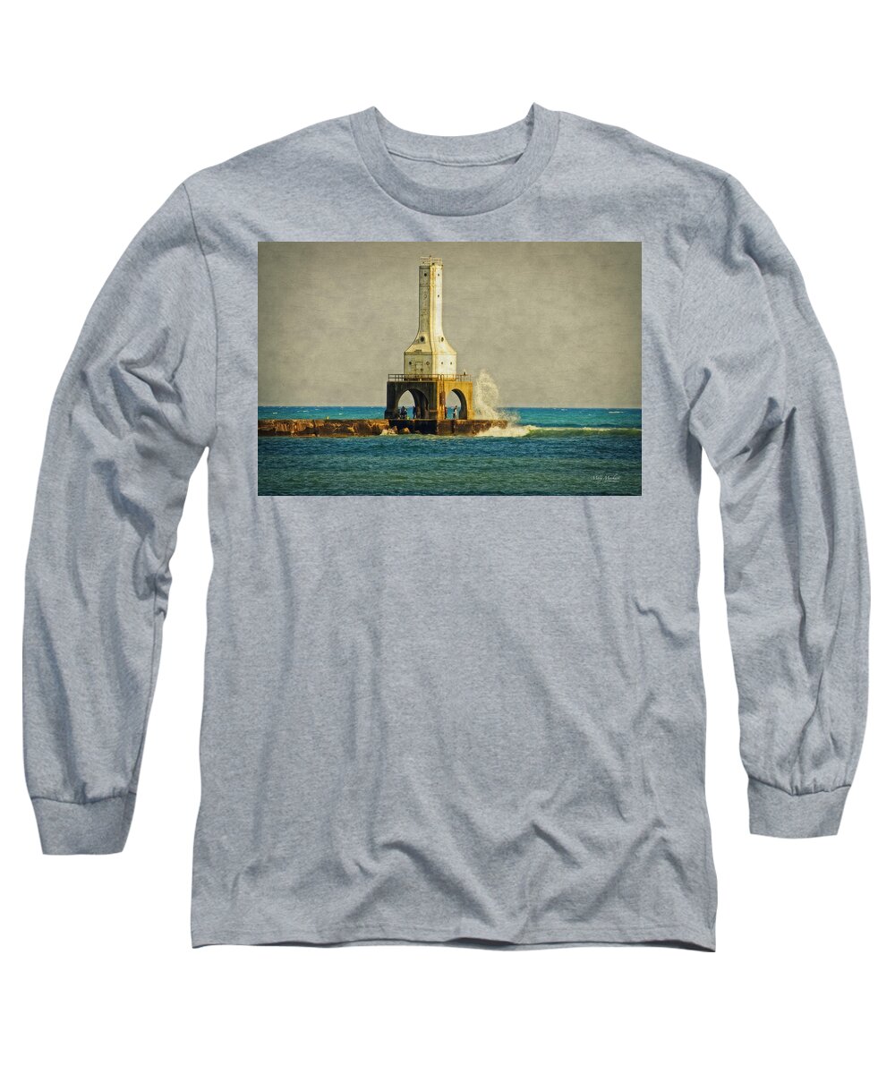 The Wind Before The Storm. Port Washington Lighthouse Long Sleeve T-Shirt featuring the photograph The Wind Before the Storm by Mary Machare