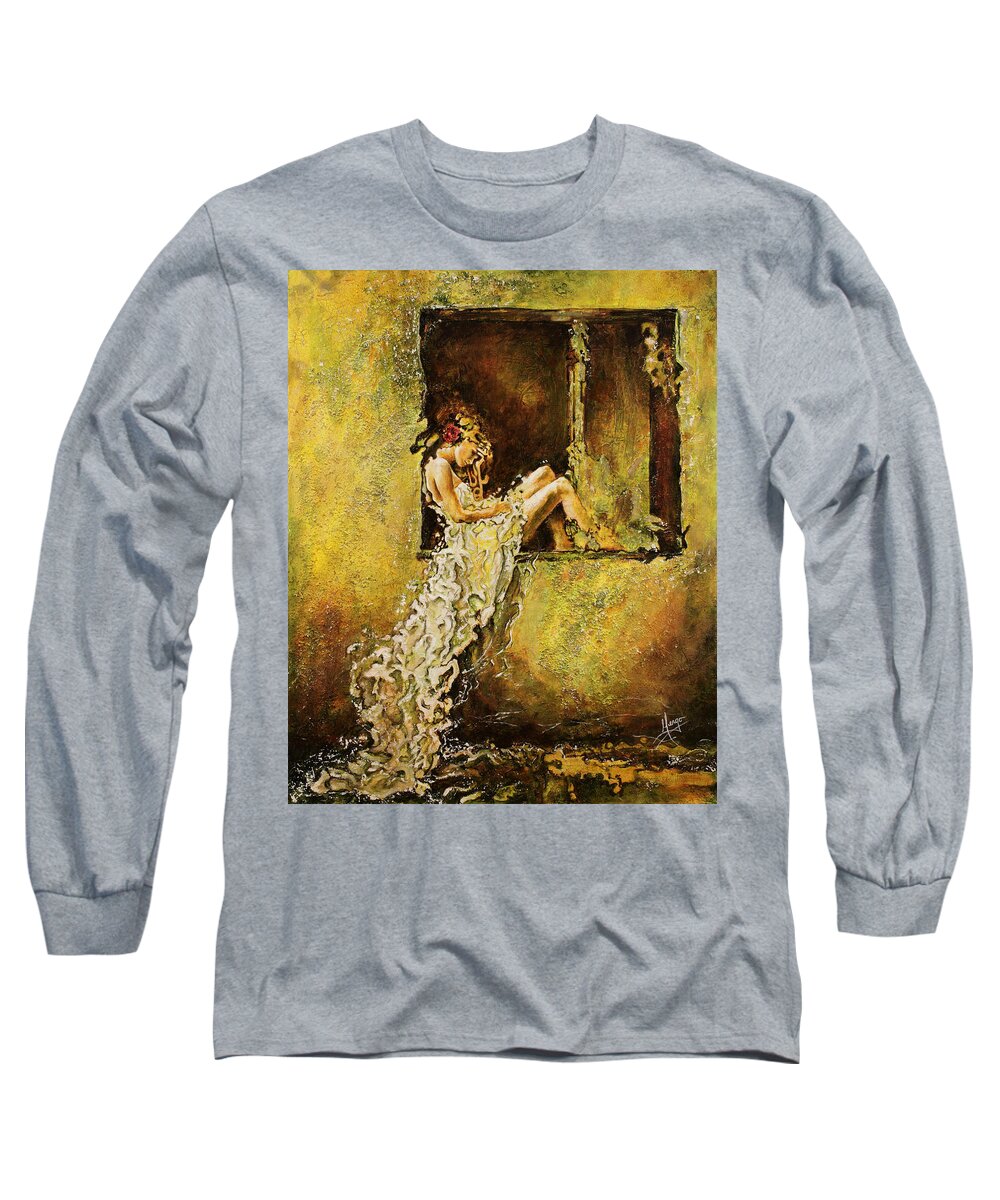Girl Long Sleeve T-Shirt featuring the painting The Window by Karina Llergo