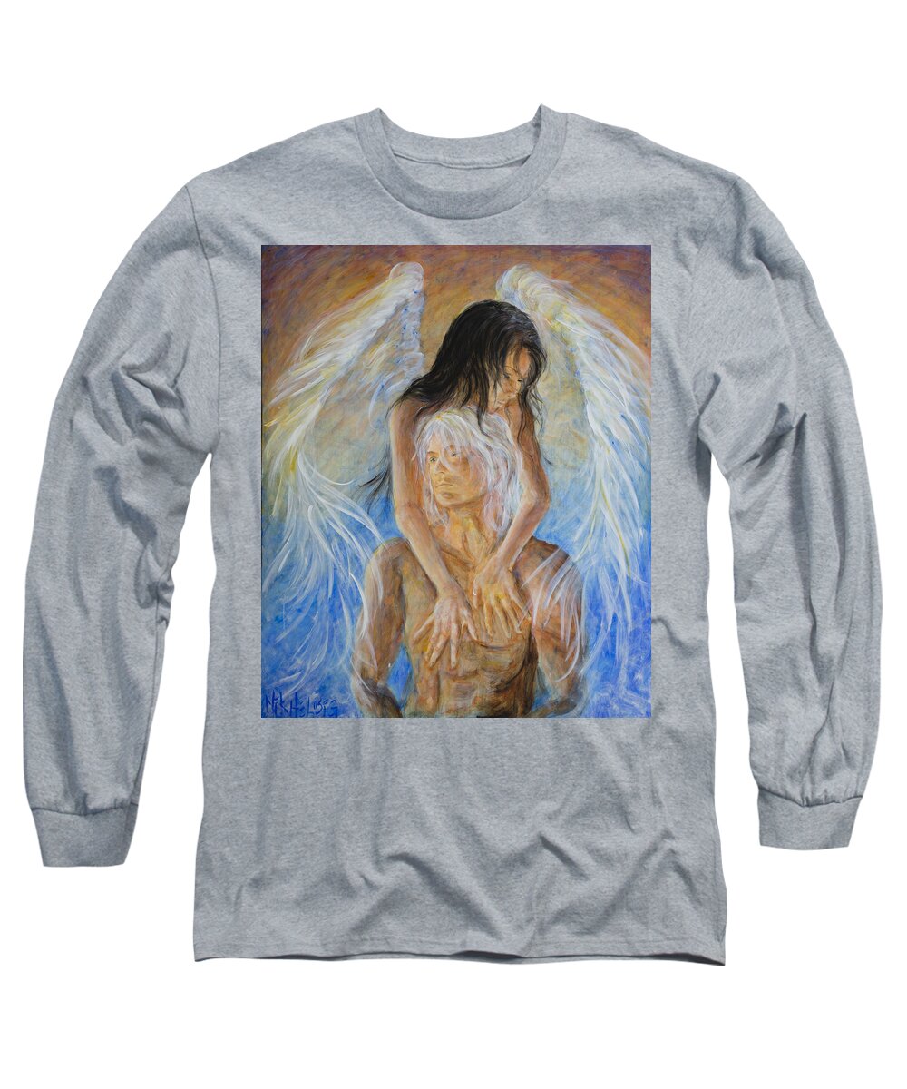 Angel Long Sleeve T-Shirt featuring the painting Touch Of An Angel by Nik Helbig