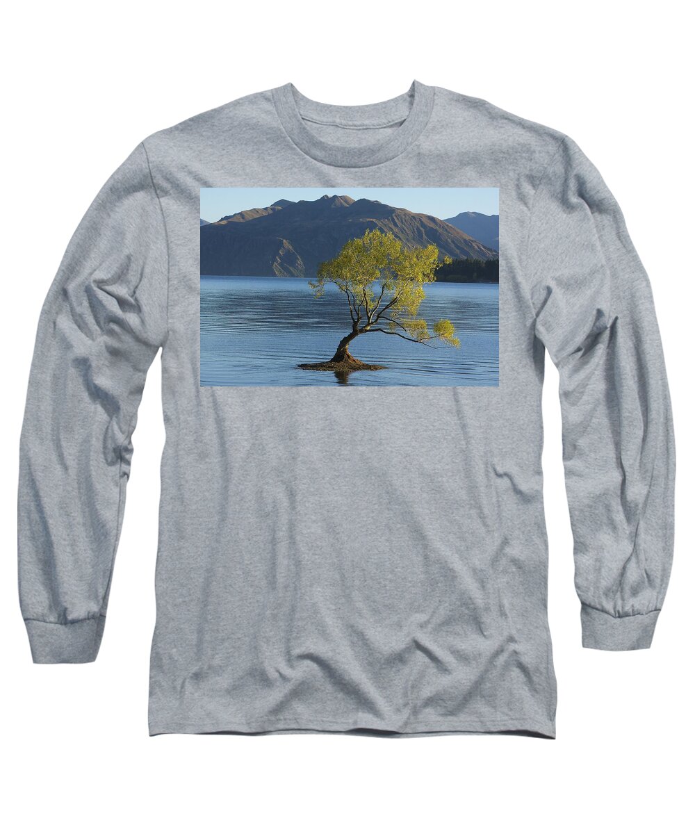 New Zealand Long Sleeve T-Shirt featuring the photograph Tree in Lake Wanaka by Stuart Litoff