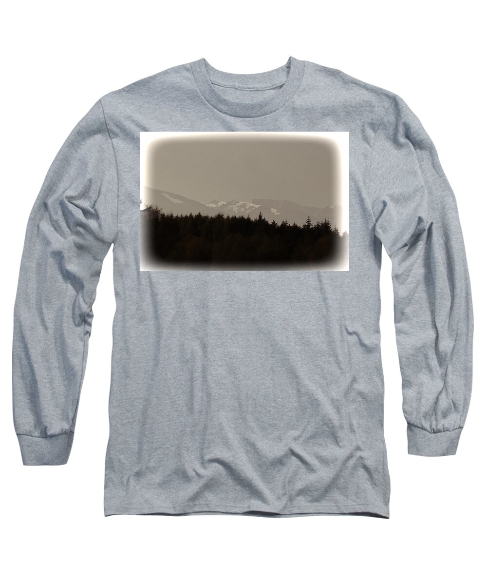 Blue Sky Long Sleeve T-Shirt featuring the photograph Treeline with ice capped mountains in the Scottish Highlands by Ashish Agarwal