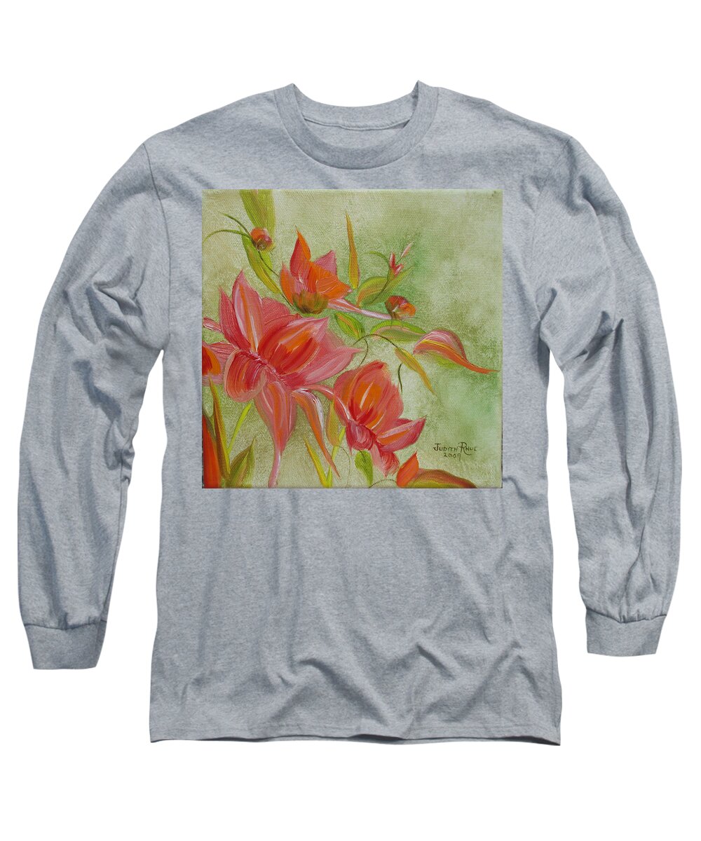 Flowers Long Sleeve T-Shirt featuring the painting Tropical Splash by Judith Rhue
