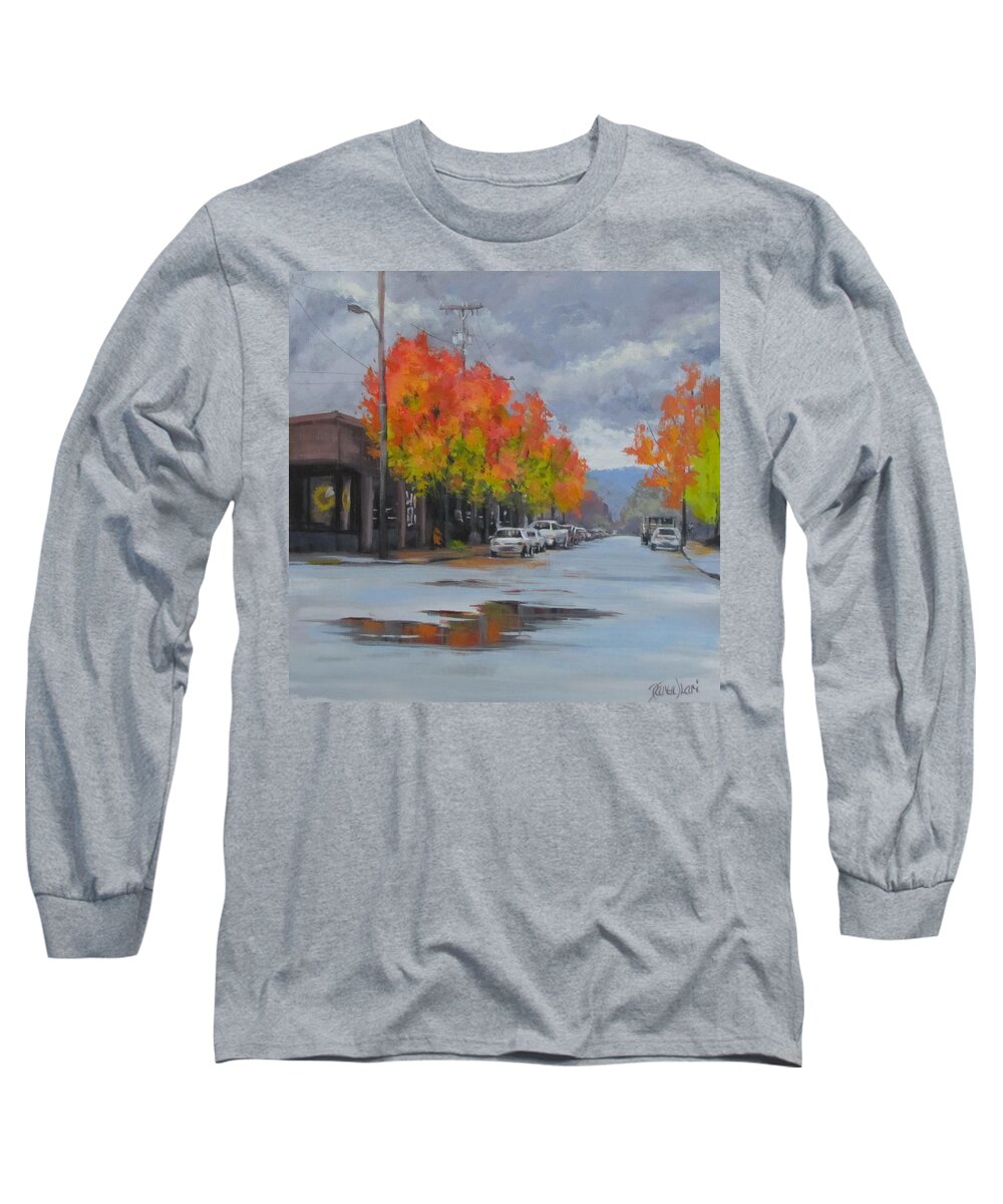 Autumn Long Sleeve T-Shirt featuring the painting Urban Autumn by Karen Ilari