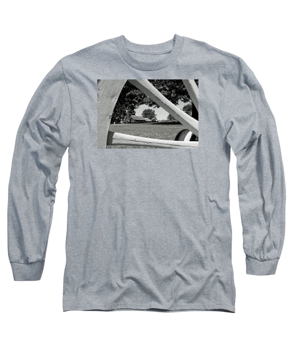 Valley Forge National Historic Park Long Sleeve T-Shirt featuring the photograph Valley Forge Park Cabin in Black and White by Photographic Arts And Design Studio
