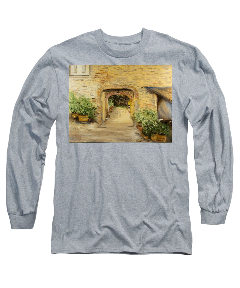 Oil Painting Long Sleeve T-Shirt featuring the painting Villa in Italy by Kathy Knopp