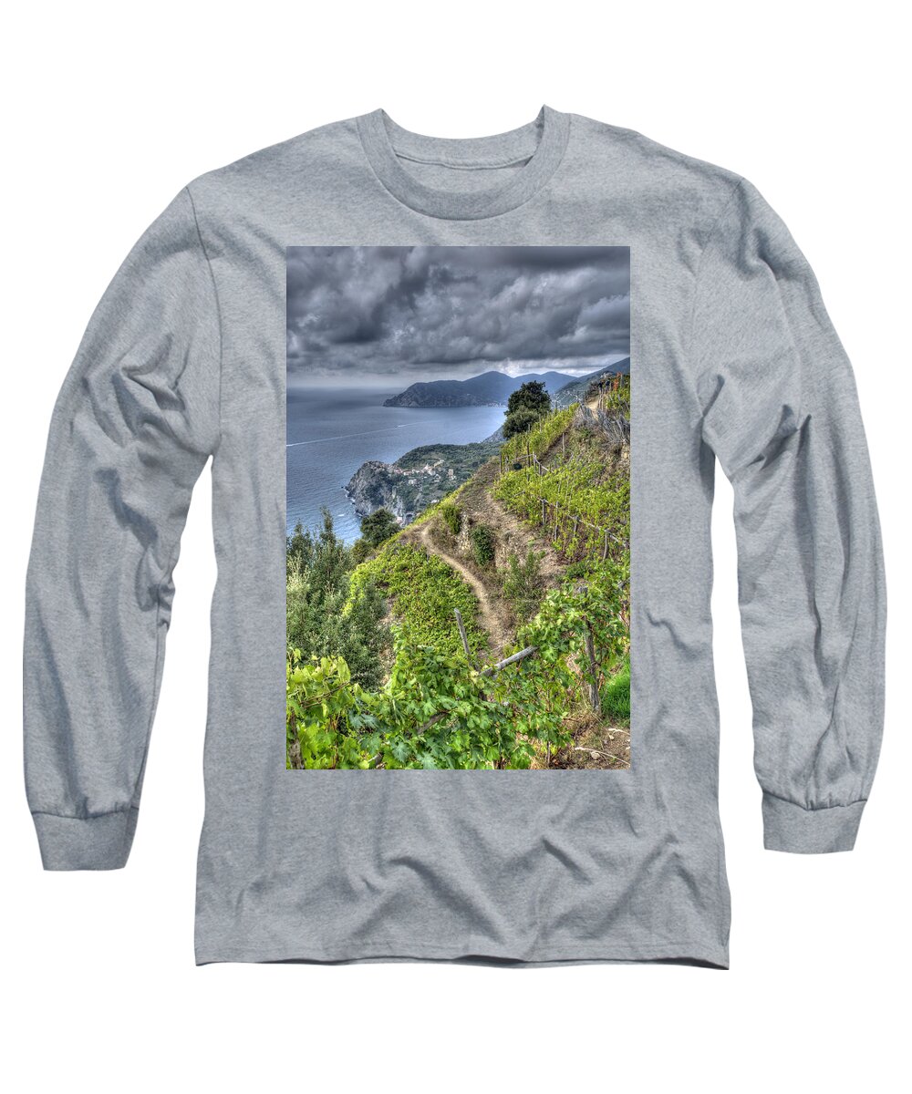 Europe Long Sleeve T-Shirt featuring the photograph Vineyards above Cinque Terre 1 by Matt Swinden