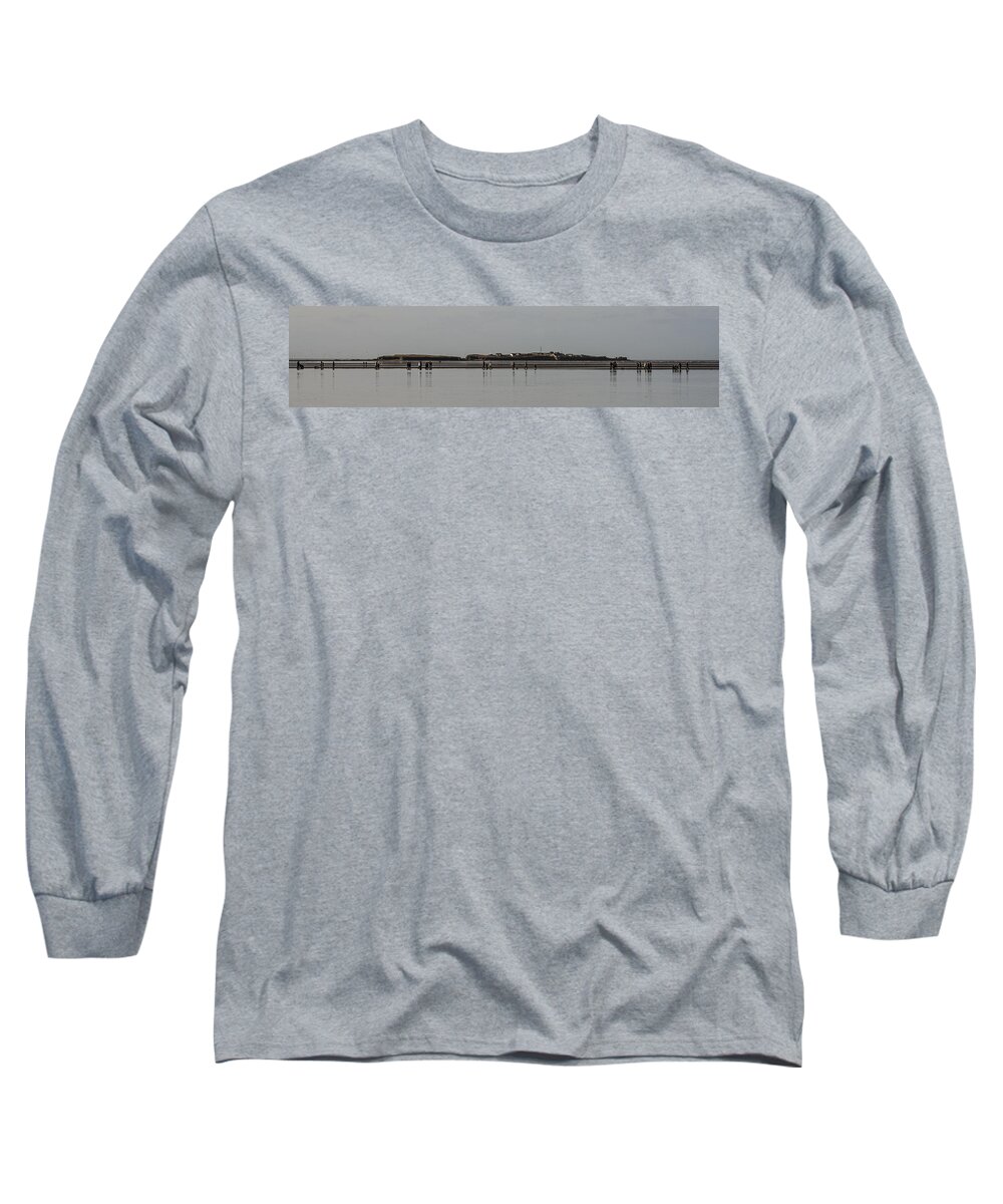 Hilbre Island Long Sleeve T-Shirt featuring the photograph Walking the Wall by Spikey Mouse Photography