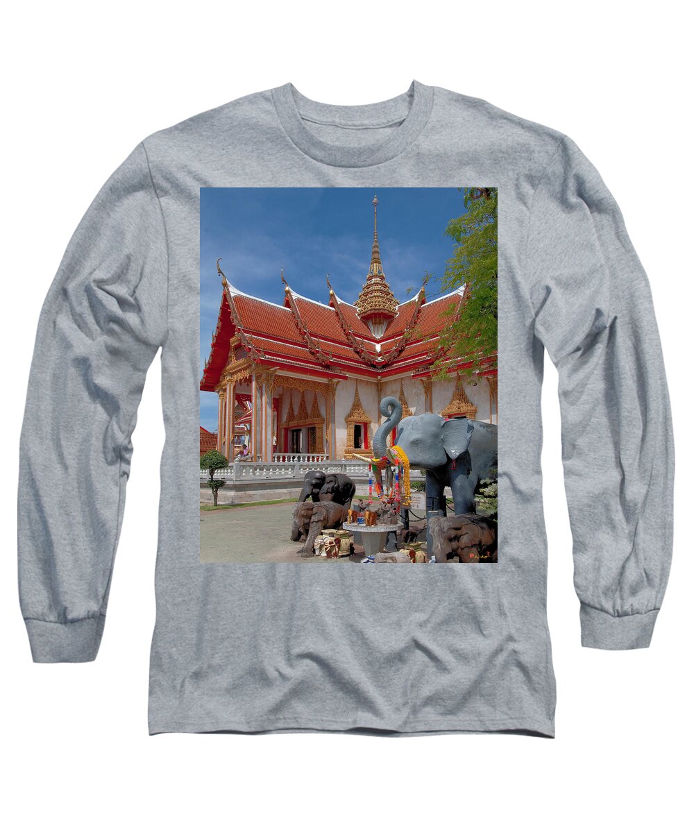 Scenic Long Sleeve T-Shirt featuring the photograph Wat Chalong Wiharn and Elephant Tribute DTHP045 by Gerry Gantt