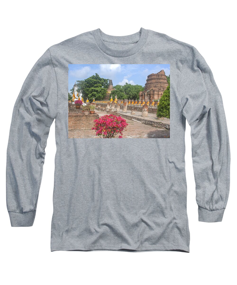 Scenic Long Sleeve T-Shirt featuring the photograph Wat Phra Chao Phya-Thai Buddha Images and Ruined Chedi DTHA004 by Gerry Gantt