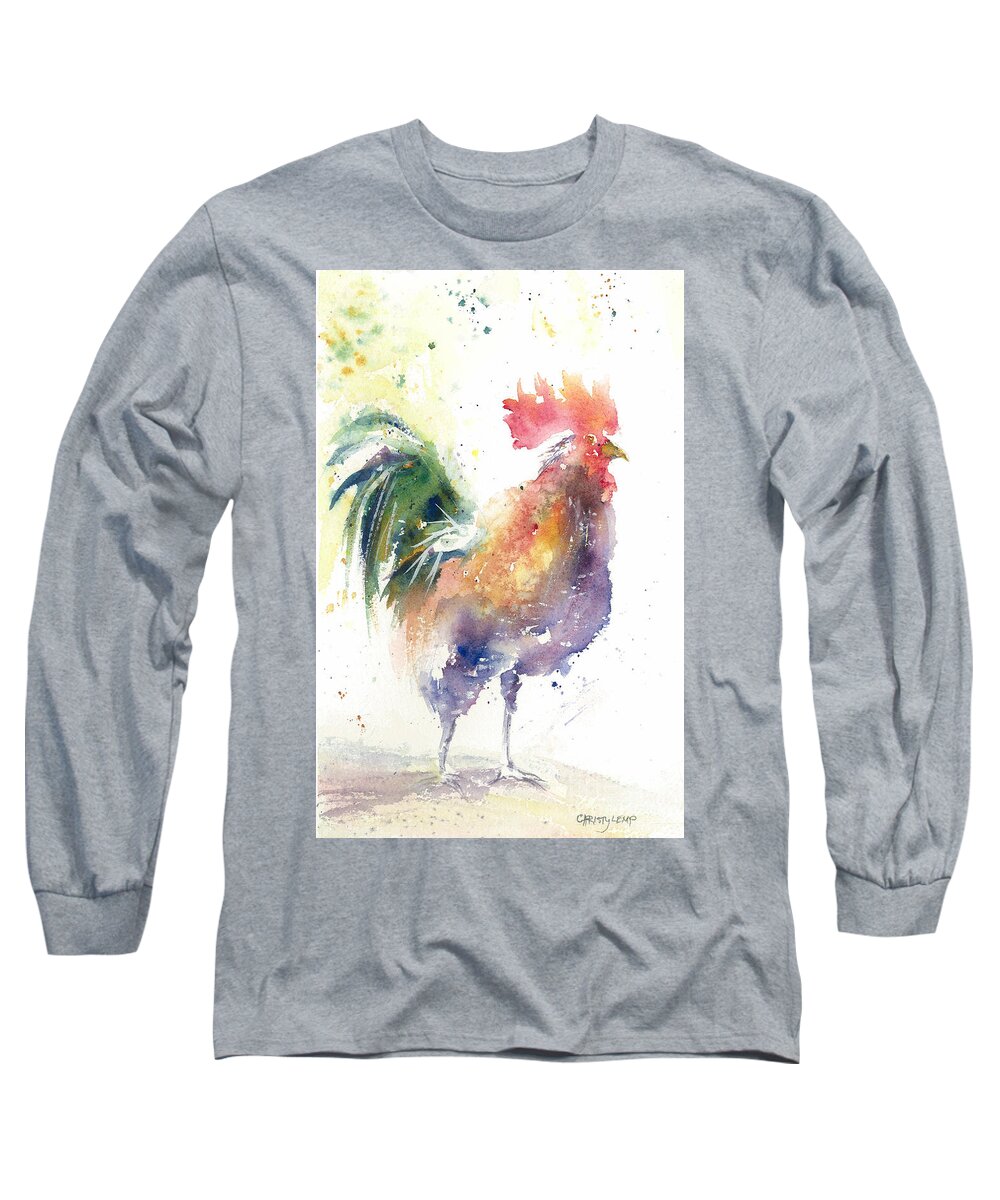 Rooster Long Sleeve T-Shirt featuring the painting Watchful Rooster by Christy Lemp