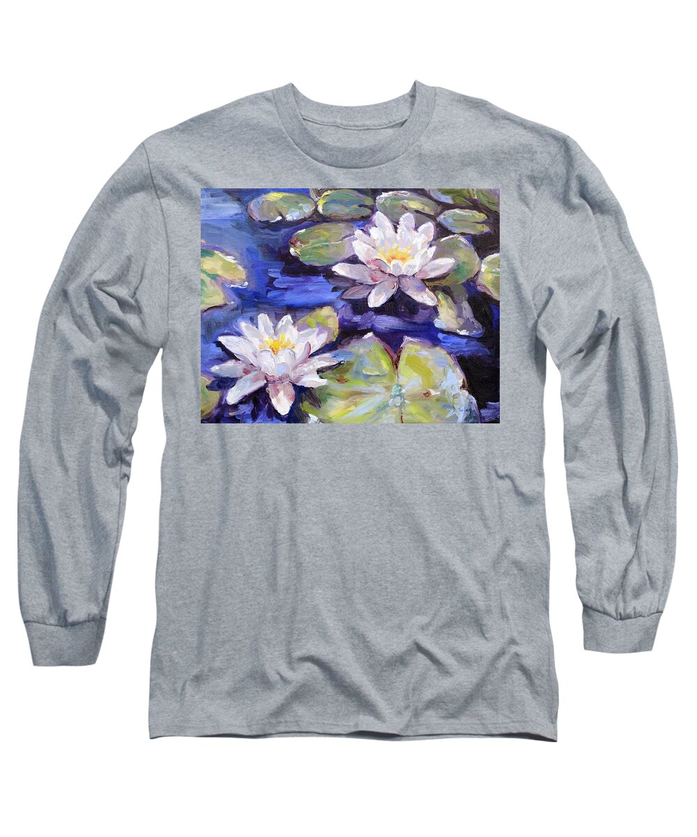 Lily Long Sleeve T-Shirt featuring the painting Water Lilies by Donna Tuten