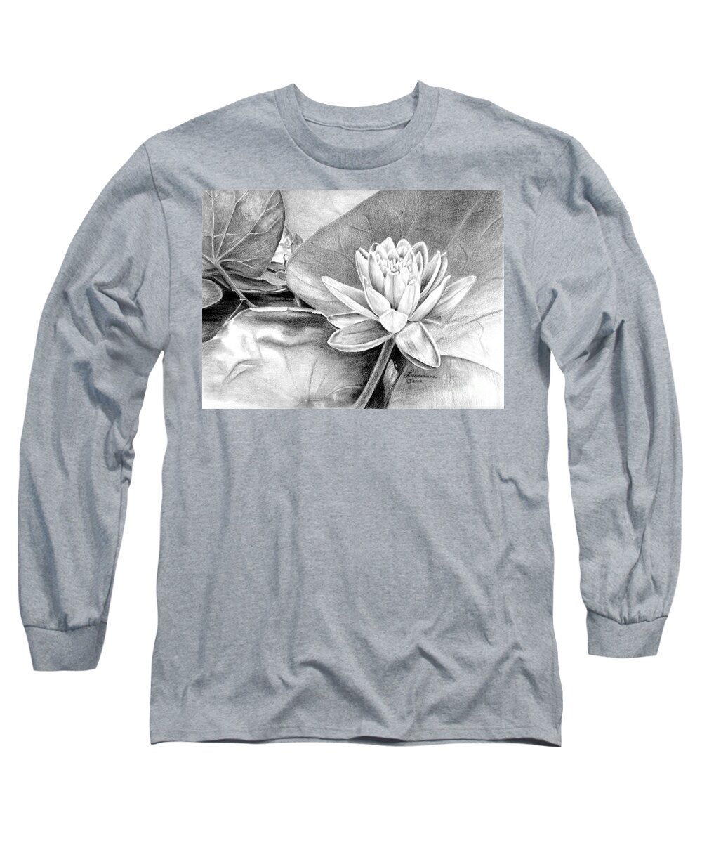 Water Lilly Long Sleeve T-Shirt featuring the drawing Water Lilly by Laurianna Taylor