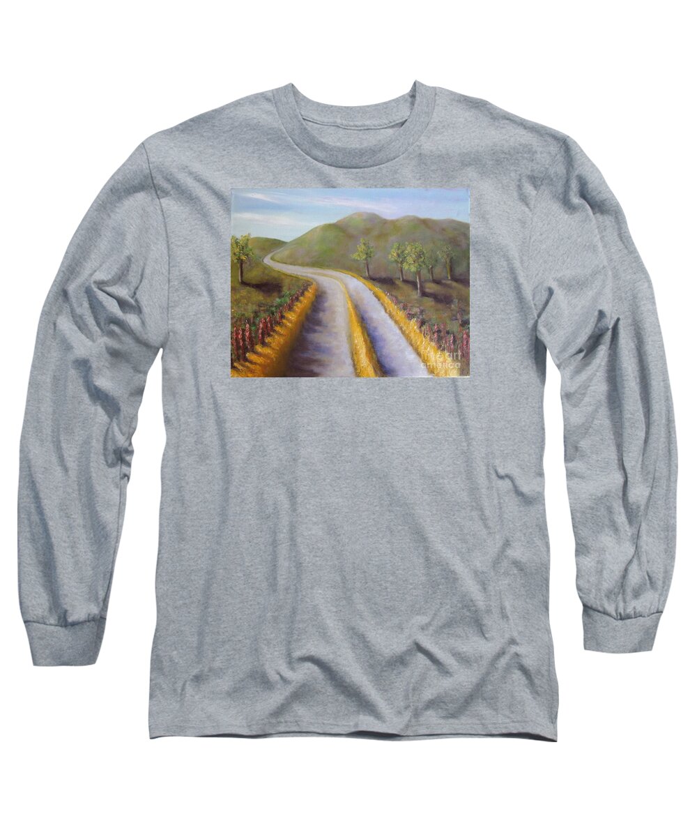 Landscape Long Sleeve T-Shirt featuring the painting Autumn Road by Laurie Morgan