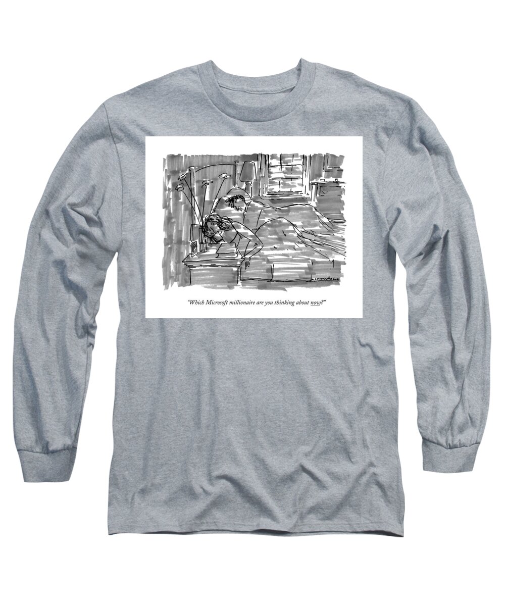Insomnia Long Sleeve T-Shirt featuring the drawing Which Microsoft Millionaire Are You Thinking by Michael Crawford