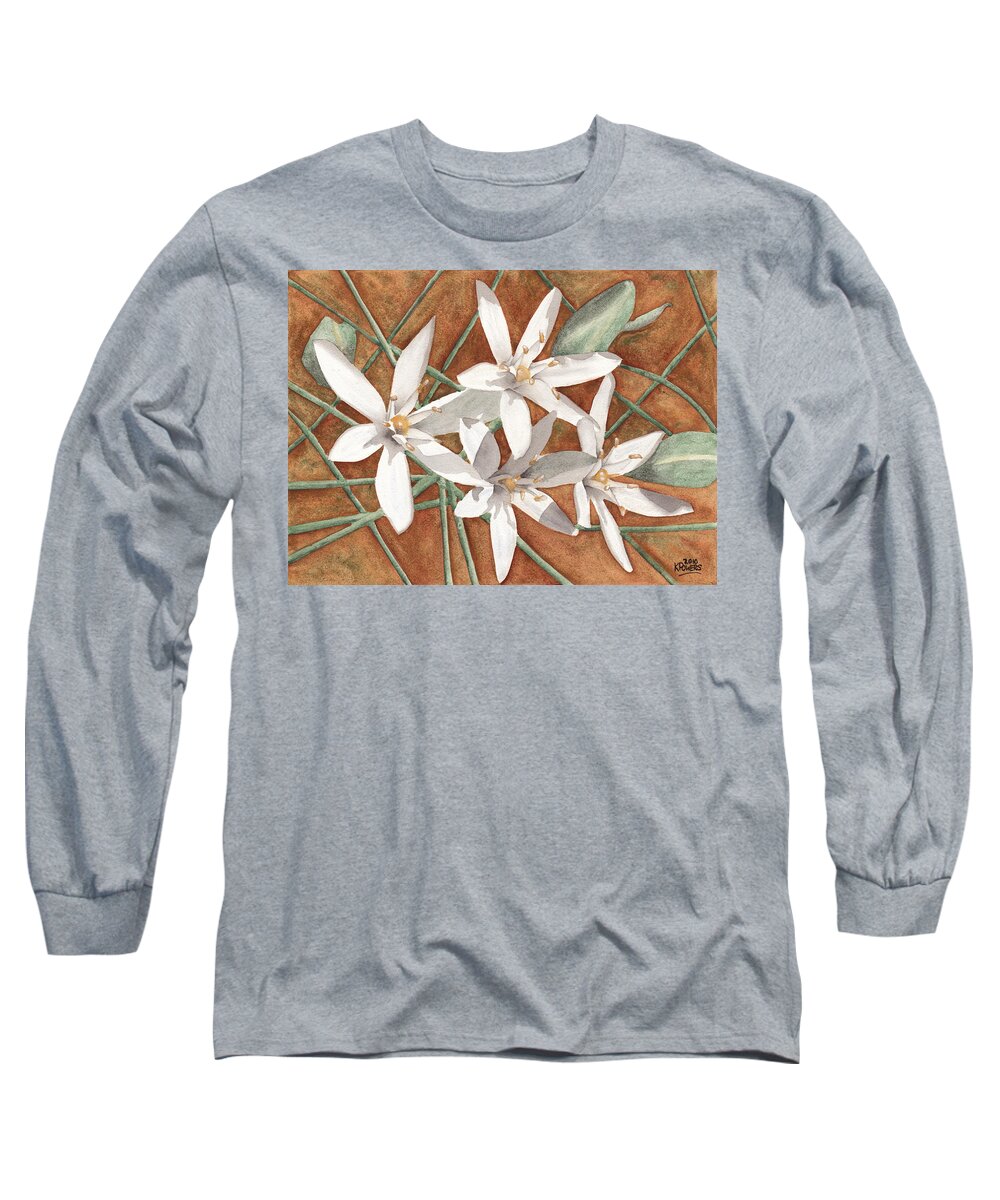 White Long Sleeve T-Shirt featuring the painting White Flowers by Ken Powers