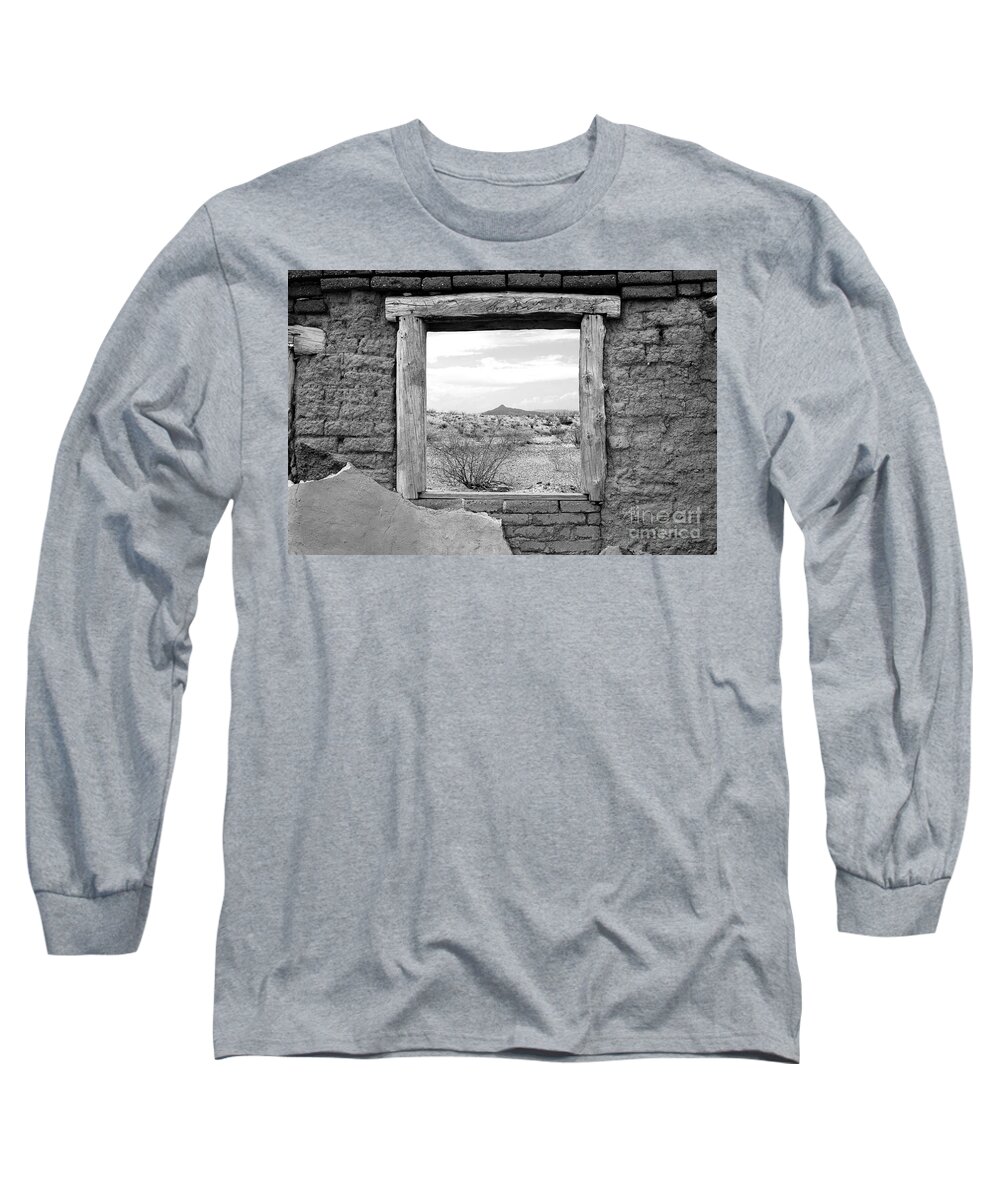 Travelpixpro Big Bend Long Sleeve T-Shirt featuring the photograph Window onto Big Bend Desert Southwest Black and White by Shawn O'Brien