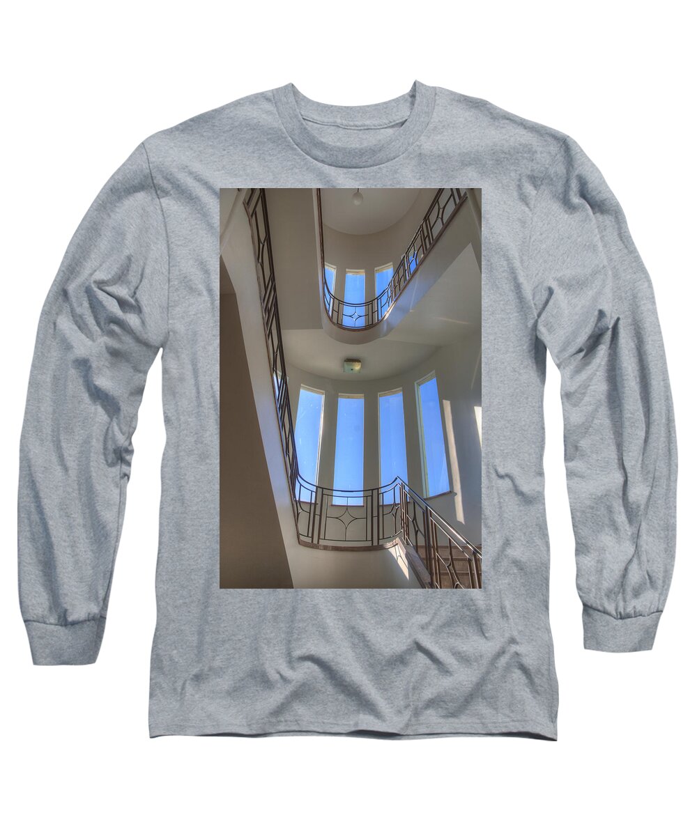 Building Long Sleeve T-Shirt featuring the photograph Windows from below by Jean Noren