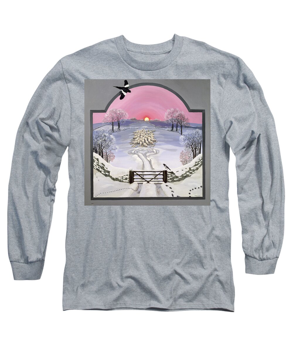 Magpie Long Sleeve T-Shirt featuring the painting Winter by Maggie Rowe